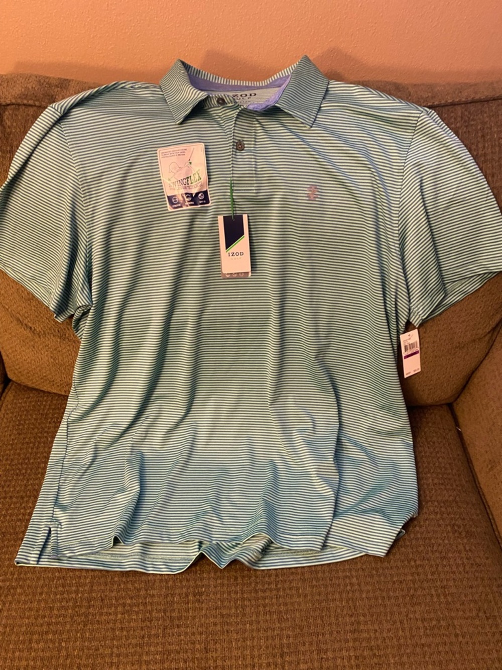 IZOD Light Blue and light green Thin-Striped Polo